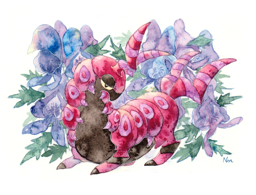 animal_focus, flower, full_body, highres, no_humans, non_(kumakawayusu), painting_(medium), pokemon