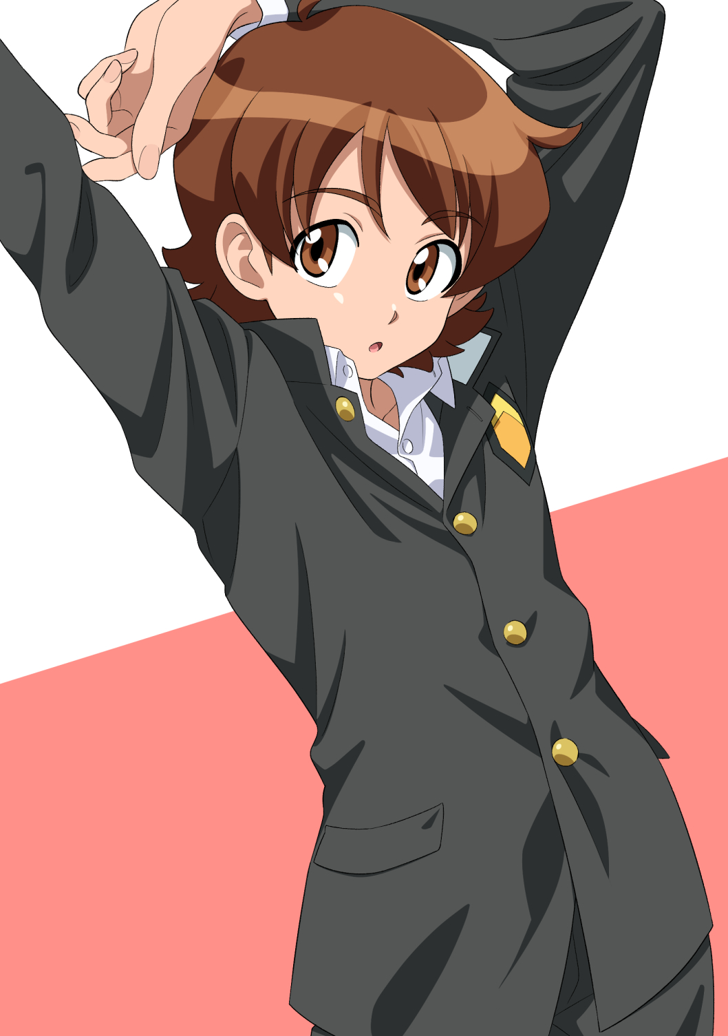 1boy, :o, black_jacket, brown_eyes, brown_hair, dokushibuki, happinesscharge_precure!, highres