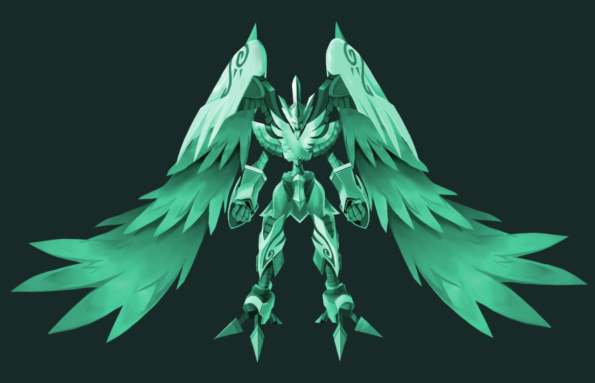 armor, bird, dark_background, digimon, digimon_card_game, digimon_liberator, dragon, feathered_wings