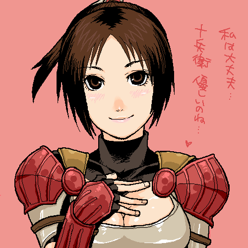 blush, breasts, cleavage, kaede_(onimusha), lowres, ninja, odani_no_oyuu, onimusha