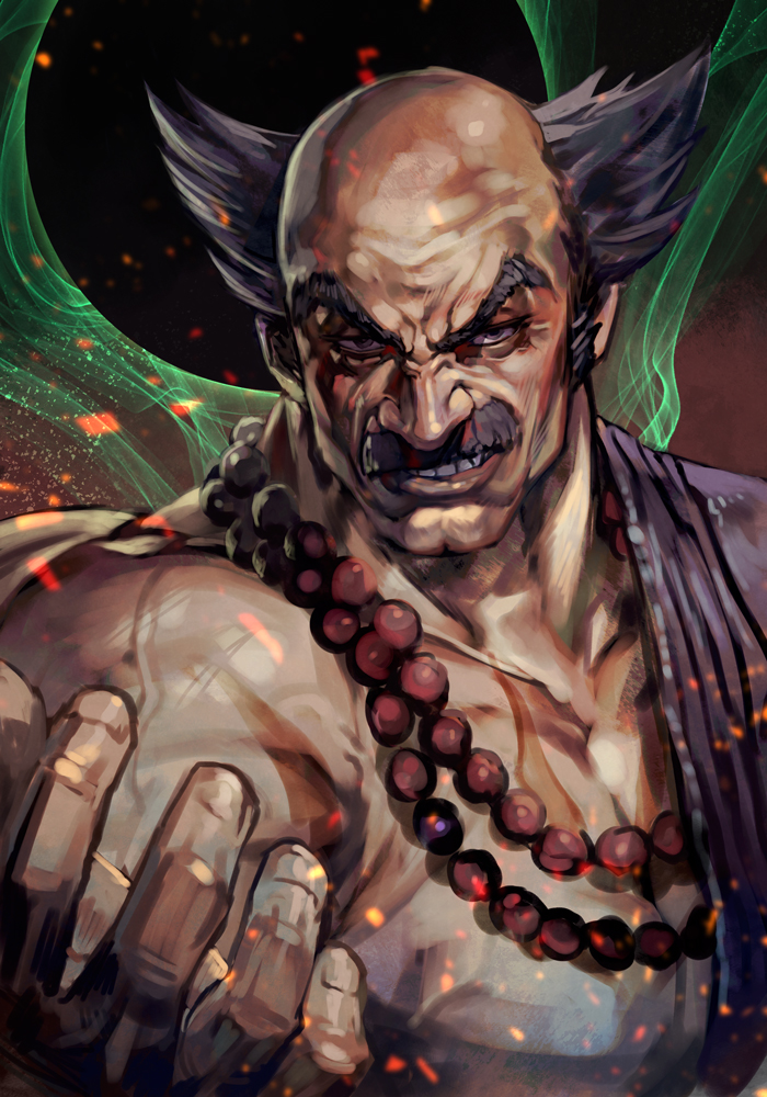 1boy, bald_spot, balding, bead_necklace, beads, dougi, facial_hair, grey_facial_hair