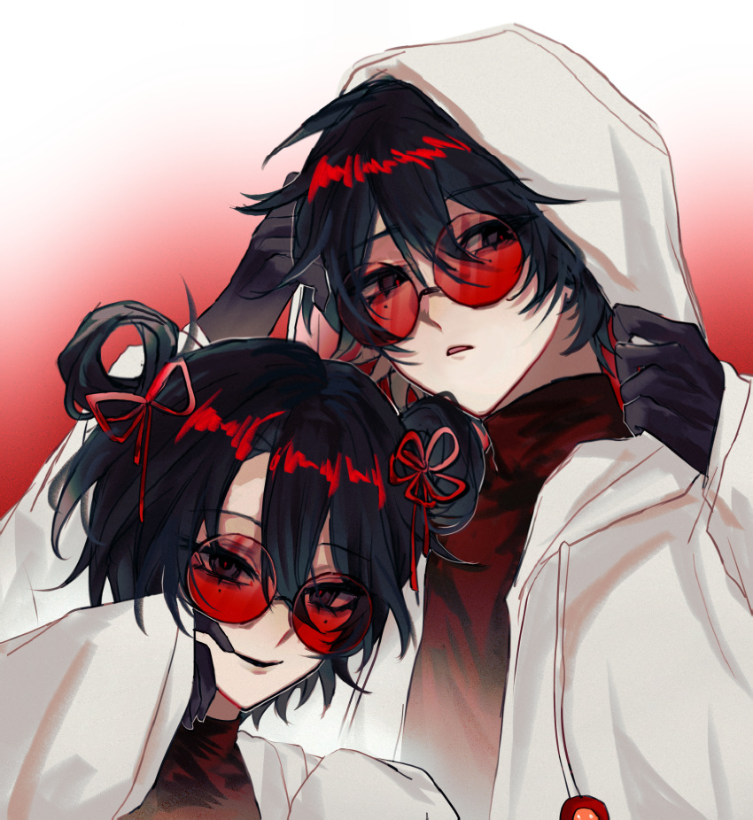 1boy, 1girl, absurdres, black_eyes, black_gloves, black_hair, buxiang_hua_suxie!, chinese_commentary