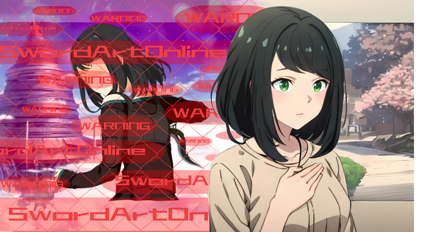 1girl, absurdres, alternate_universe, arm_armor, bare_shoulders, belt, belt_pouch, black_hair