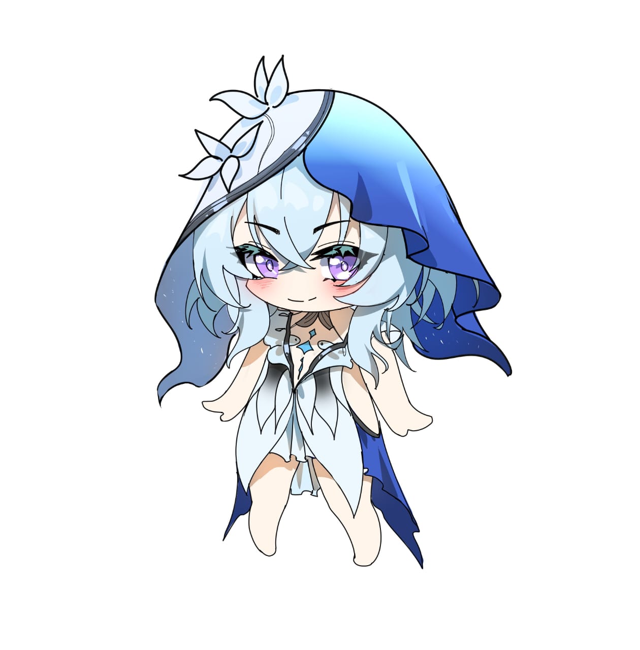 1girl, blue_hair, blue_veil, chibi, chibi_only, closed_mouth, commentary, dress