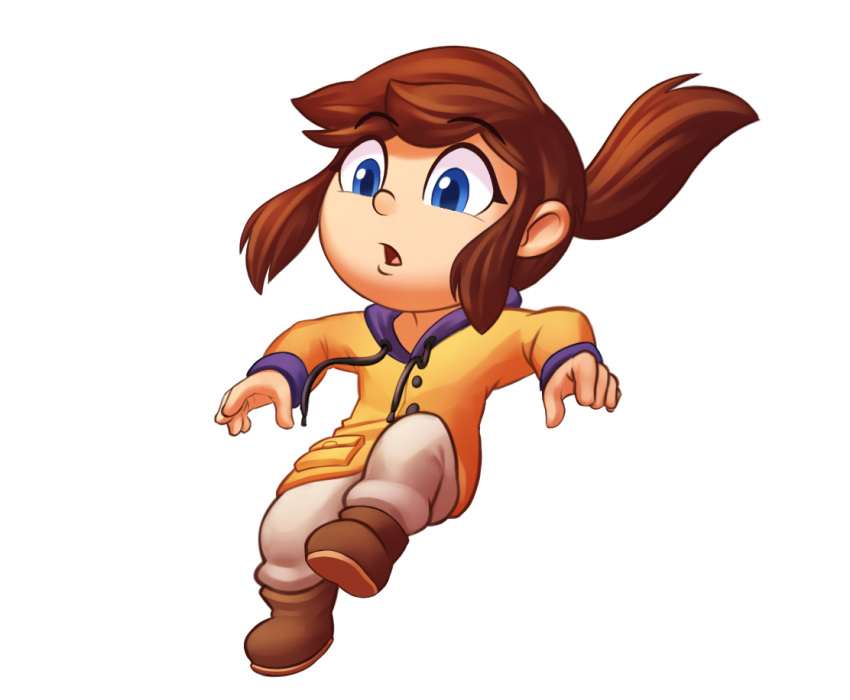 1girl, a_hat_in_time, ankle_boots, blue_eyes, boots, brown_footwear, brown_hair, brown_pants