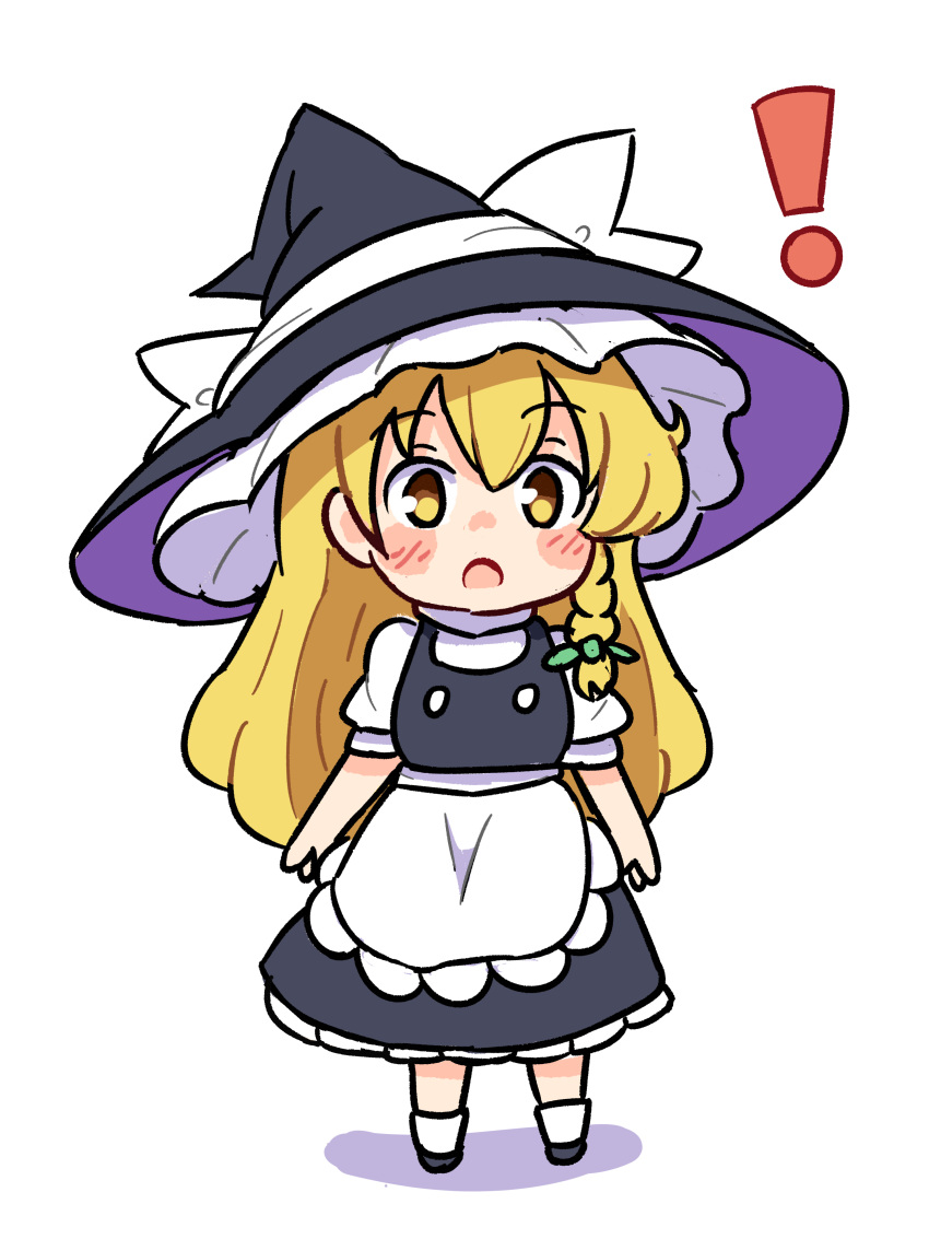 !, 1girl, :o, absurdres, apron, arms_at_sides, black_footwear, black_hat