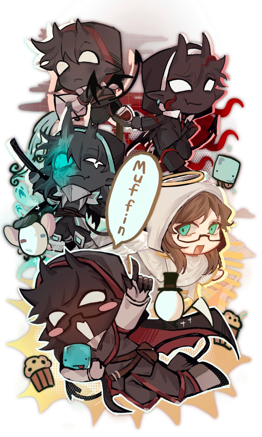 5boys, adapted_costume, angel, angel_wings, animate_object, aqua_eyes, badboyhalo, beret