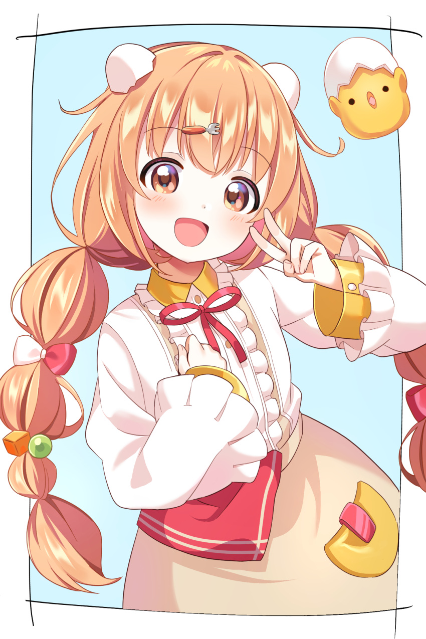 1girl, bird, braid, chick, hair_ornament, highres, kirara_tamako, long_hair
