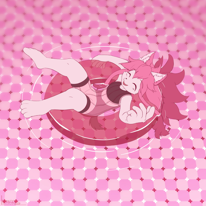 1girl, :3, absurdres, afloat, animal_ears, checkered_background, chocolat_gelato, closed_eyes
