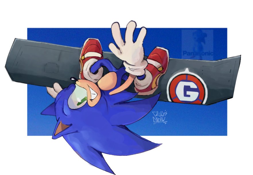 1boy, blue_background, draw_chill's, furry, furry_male, gloves, green_eyes, male_focus