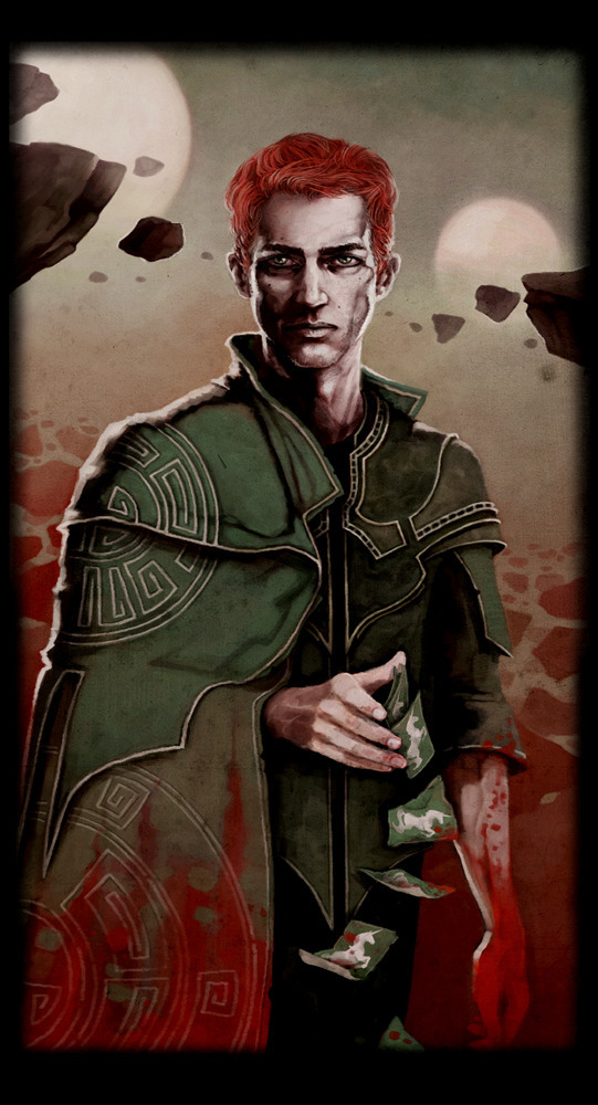 1boy, asymmetrical_cape, asymmetrical_clothes, blood, blood_on_clothes, blood_on_hands, brand_(the_chronicles_of_amber), cape