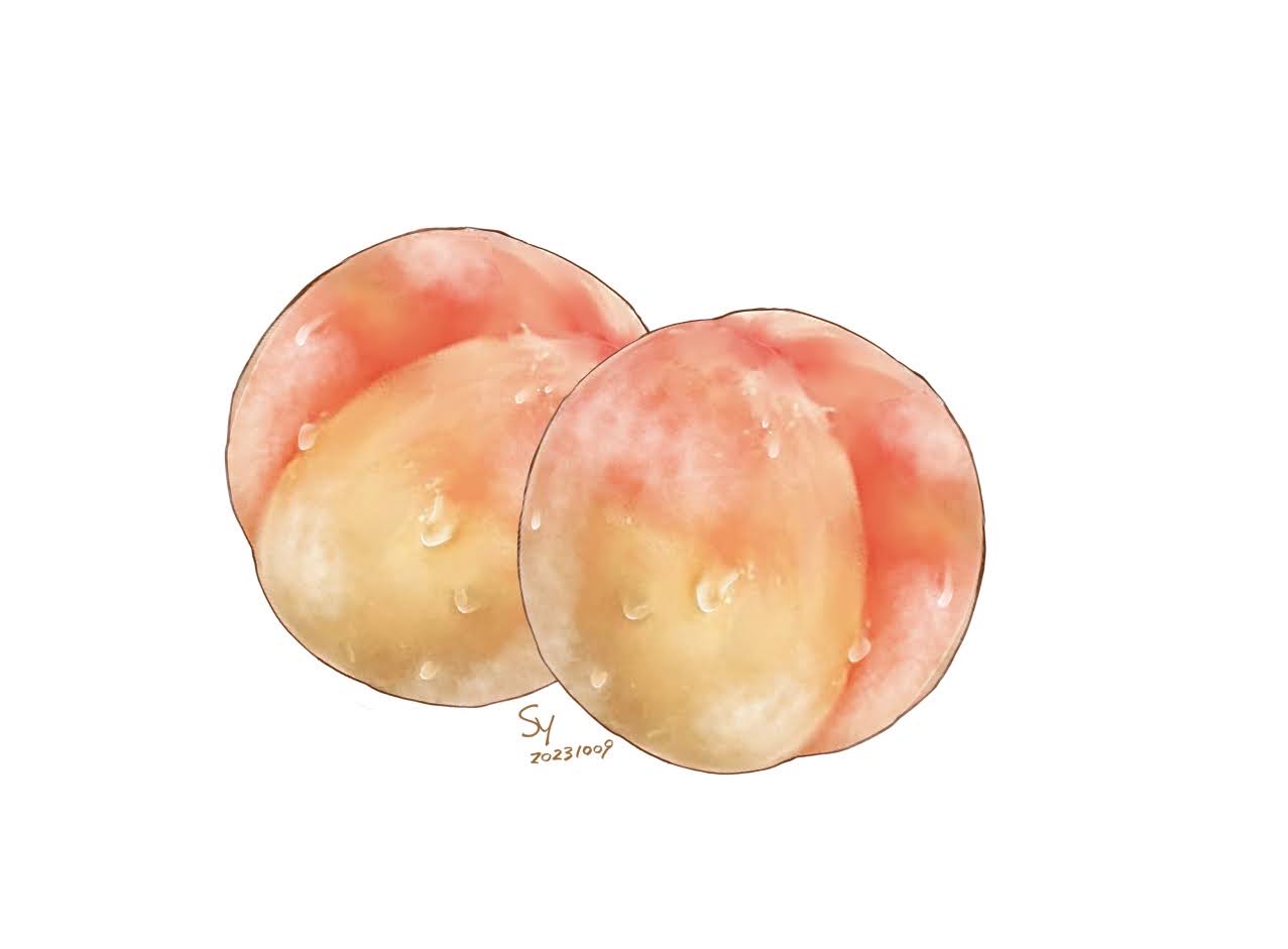 food, food_focus, fruit, no_humans, original, peach, sayu_(user_cmmd4435), simple_background