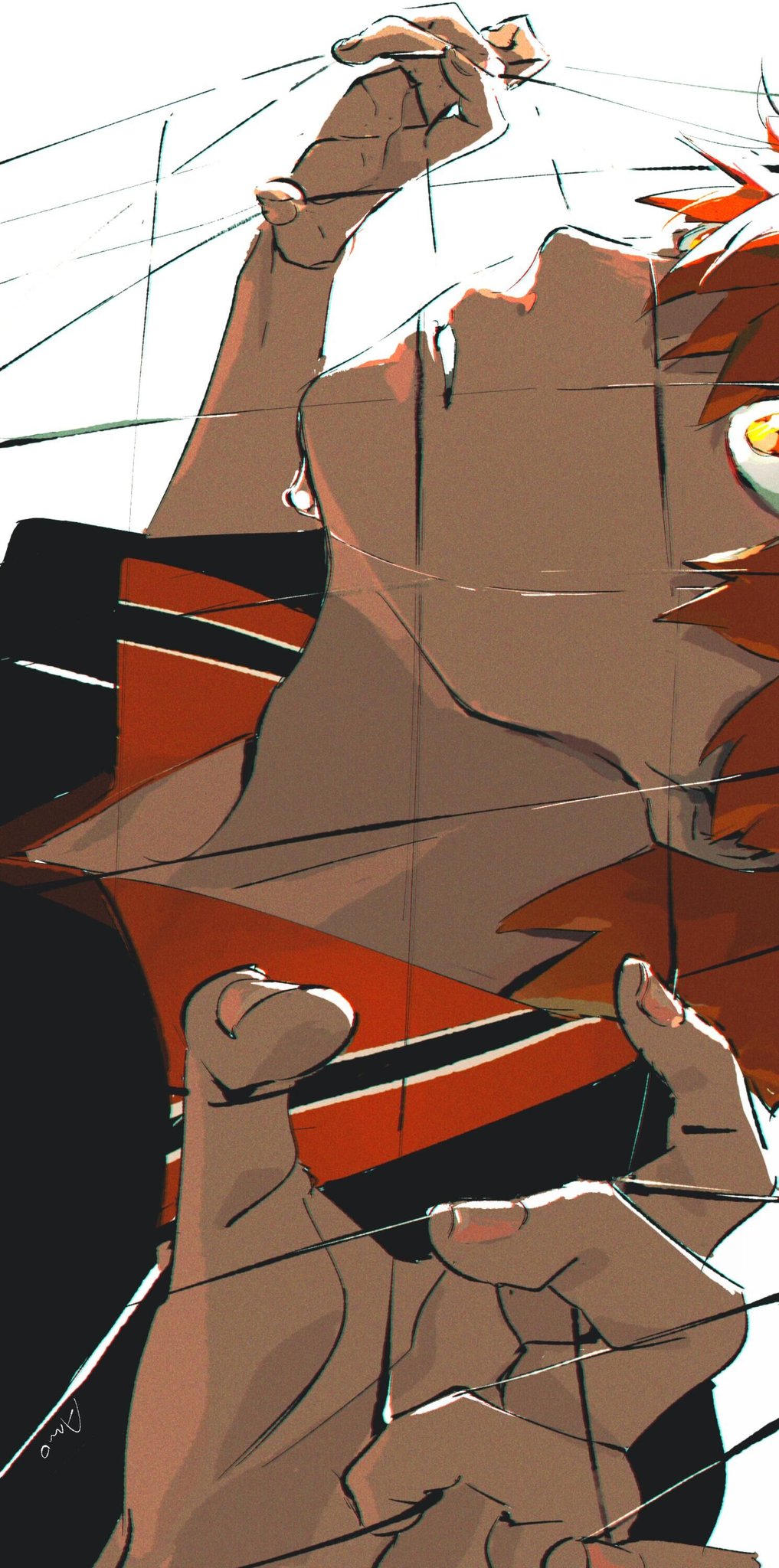 1boy, amo59320, arms_up, collared_shirt, commentary, cropped_head, haikyuu!!, highres