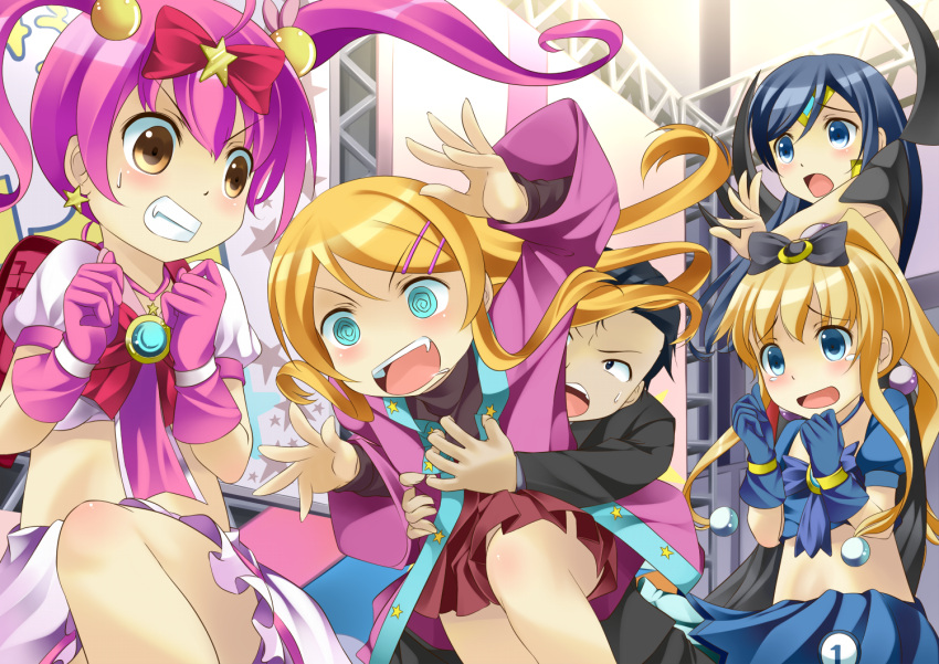 4girls, alpha_omega, alpha_omega_(cosplay), aqua_eyes, aragaki_ayase, black_eyes, black_hair, blonde_hair