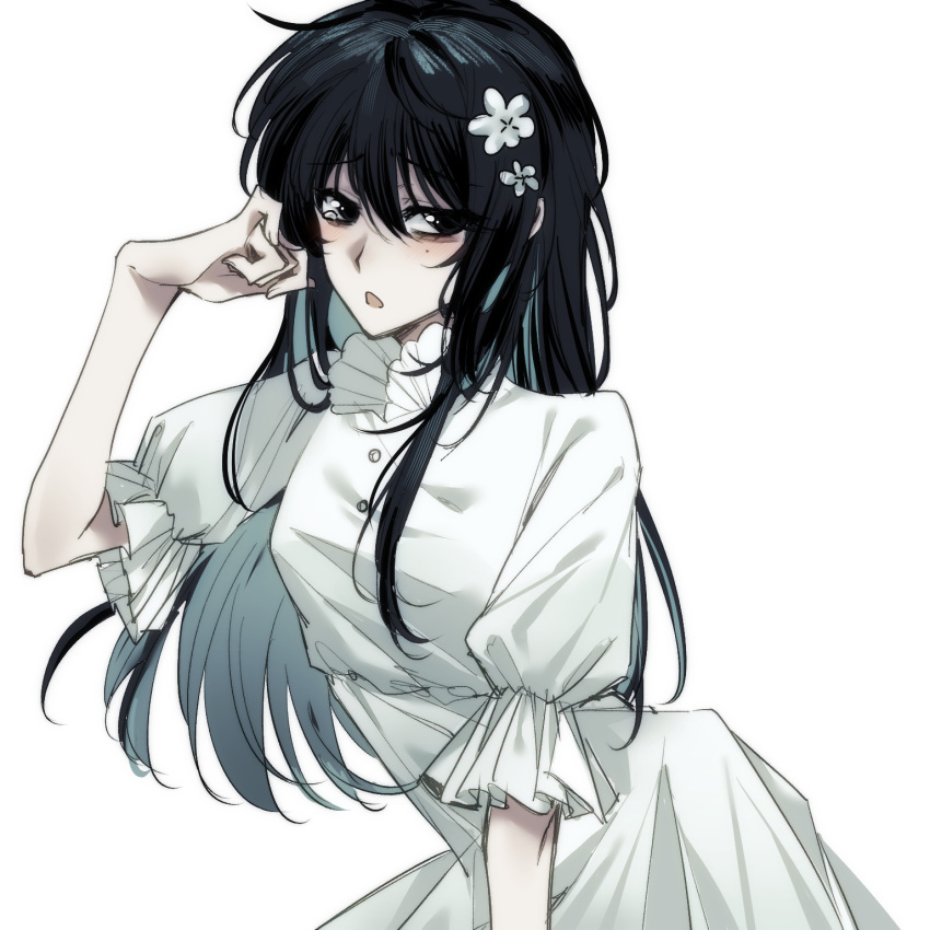 1girl, black_hair, breasts, chinese_commentary, colored_inner_hair, commentary_request, dong_tao_xi_de_taluo_pai, dress