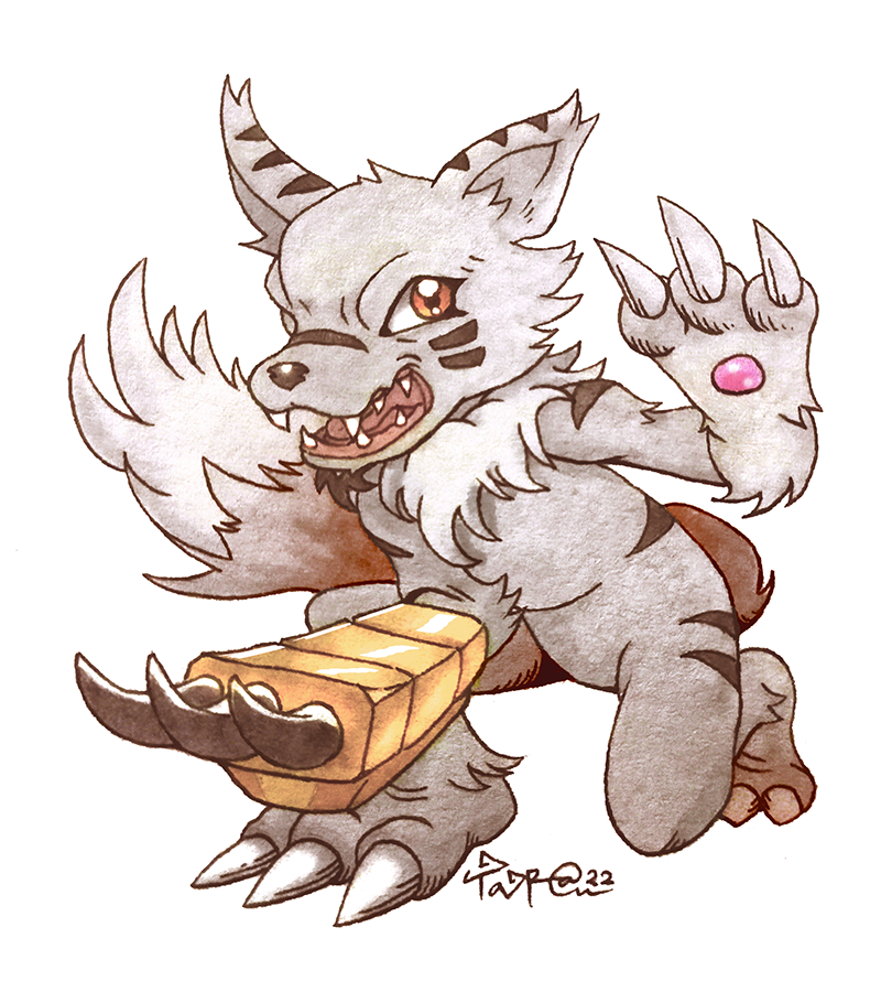 body_fur, brown_eyes, clawed_gauntlets, commission, digimon, digimon_(creature), furry, gauntlets