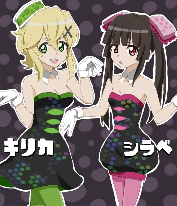 2girls, akatsuki_kirika, alternate_costume, black_hair, blonde_hair, callie_(splatoon), callie_(splatoon)_(cosplay), cosplay