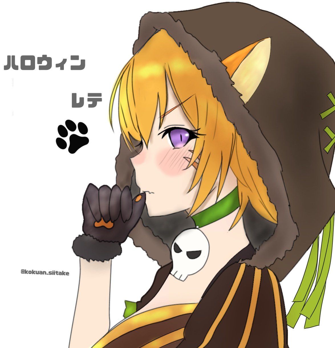 1girl, animal_ears, animal_hands, black_gloves, black_hood, blush, cat_ears, cat_girl