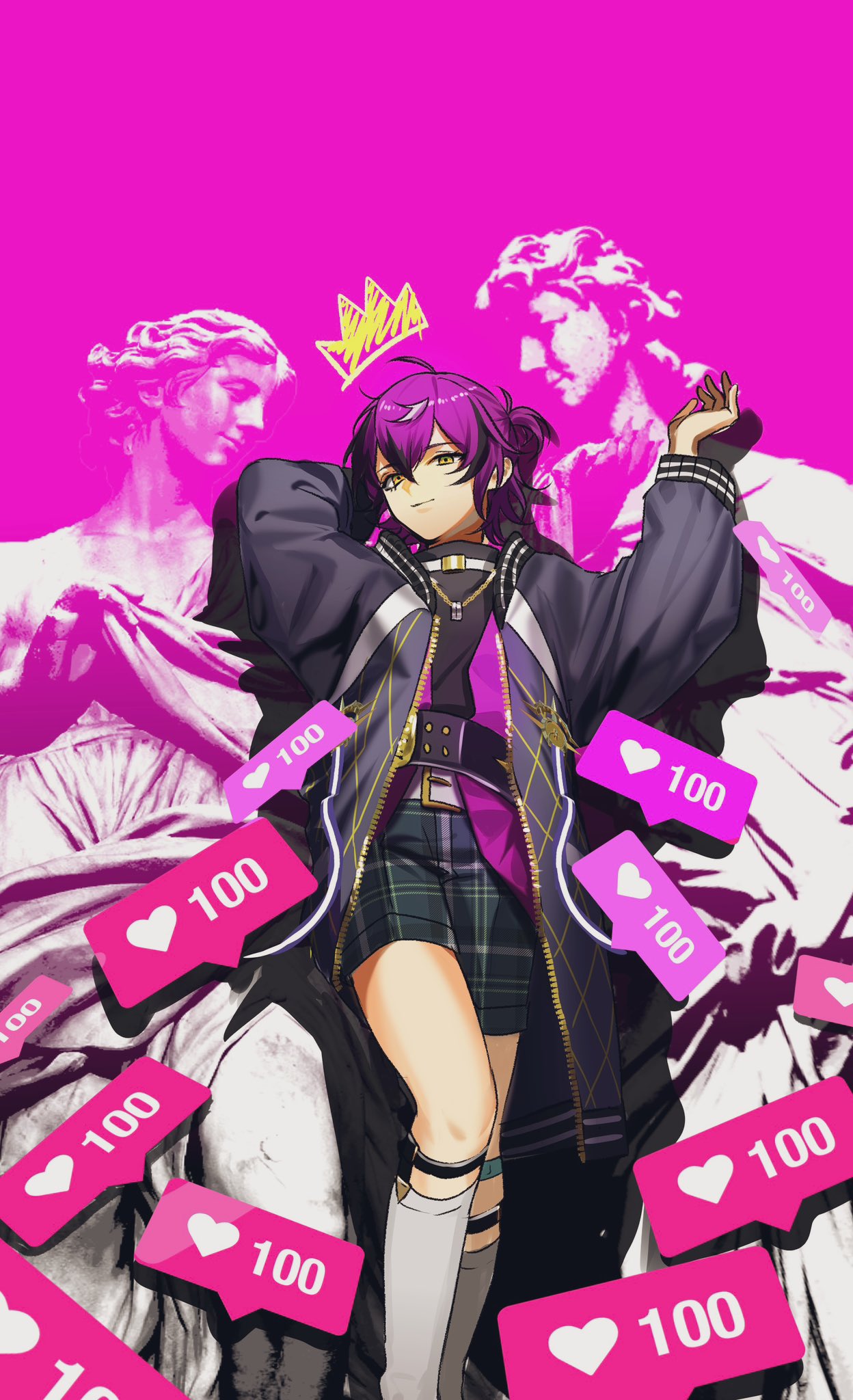 1boy, aged_down, arms_up, black_hair, black_jacket, black_shirt, boots, doppio_dropscythe