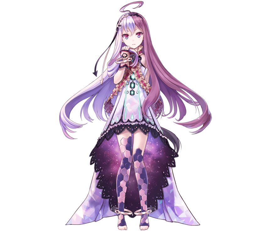 1girl, ahoge, arm_behind_back, closed_mouth, dare_ga_tame_no_alchemist, dress, full_body, grey_hair