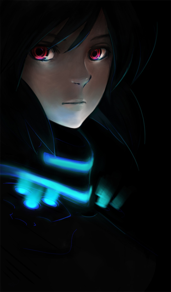 1girl, bodysuit, bust, cyberpunk, cyborg, ghost_in_the_shell, glowing, kusanagi_motoko