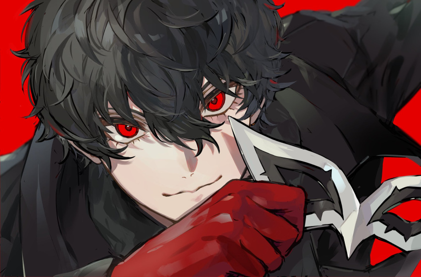 1boy, amamiya_ren, black_coat, black_hair, closed_mouth, coat, eyelashes, gloves