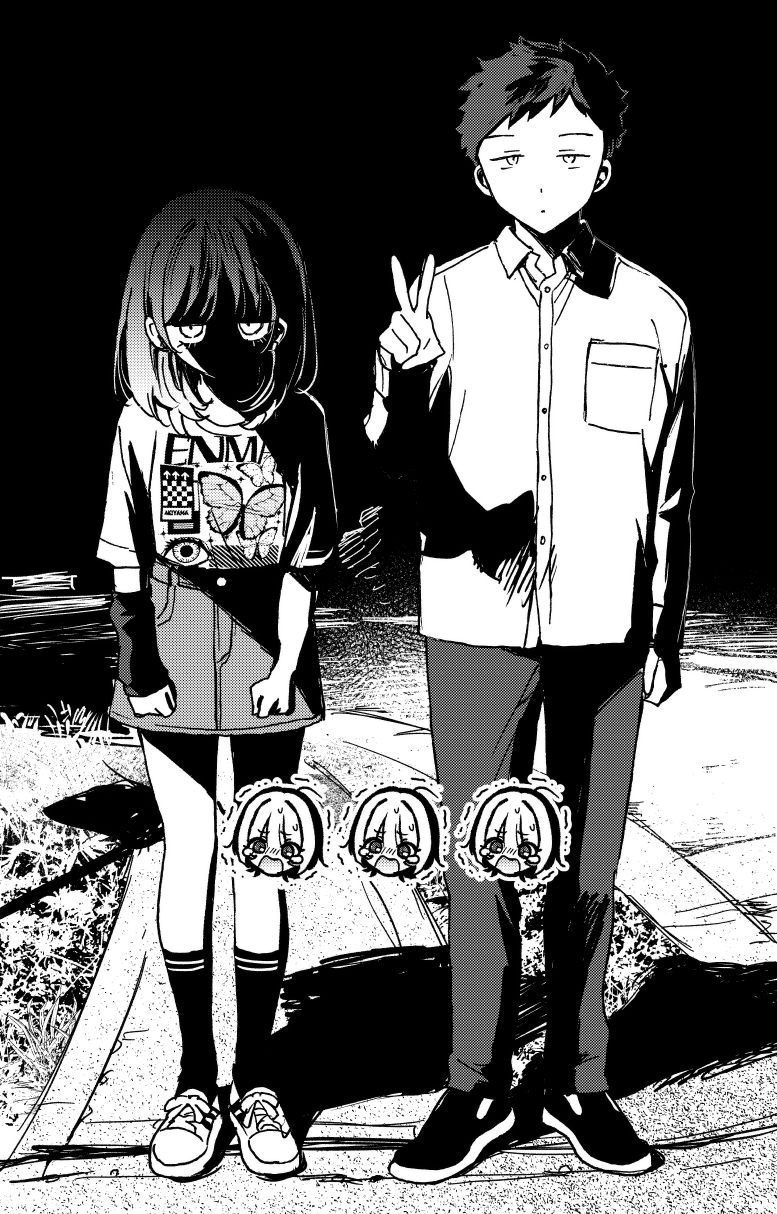 1boy, 2girls, akiyama_enma, arm_warmers, bored, chibi, chibi_inset, crying