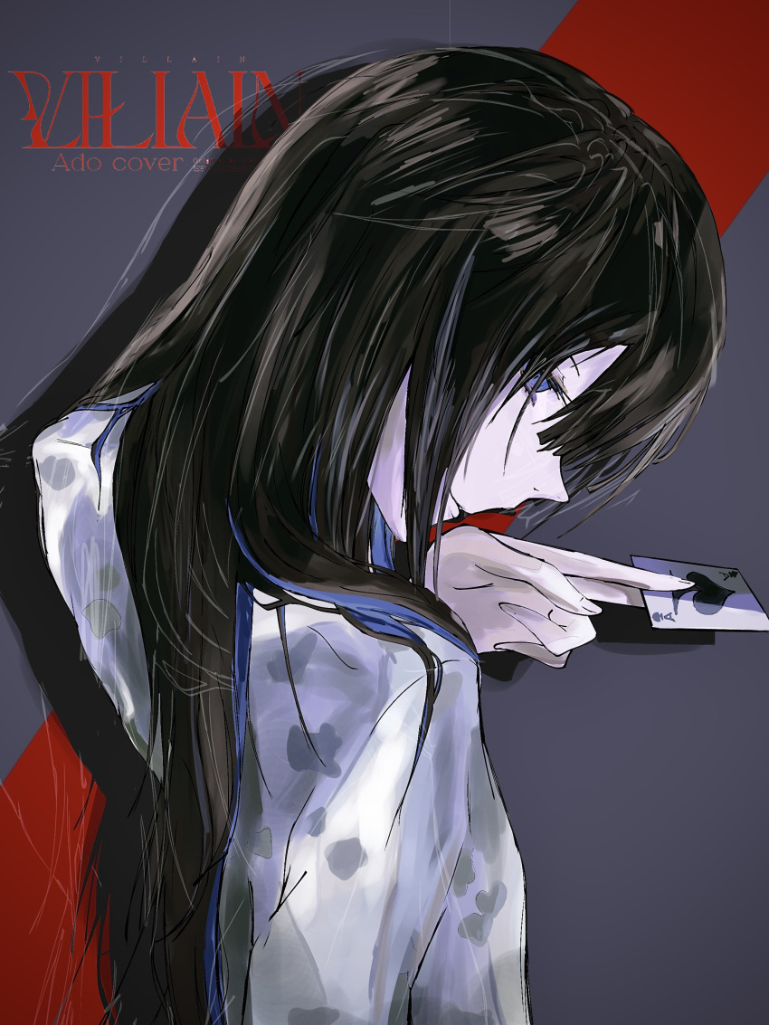 1girl, absurdres, ace_(playing_card), ace_of_spades, ado_(utaite), black_hair, blue_eyes, blue_hair