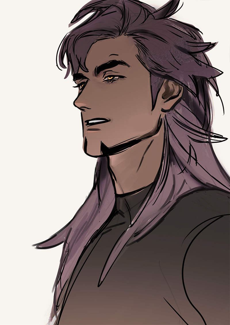 1boy, black_shirt, dark-skinned_male, dark_skin, facial_hair, from_side, goatee, leon_(pokemon)