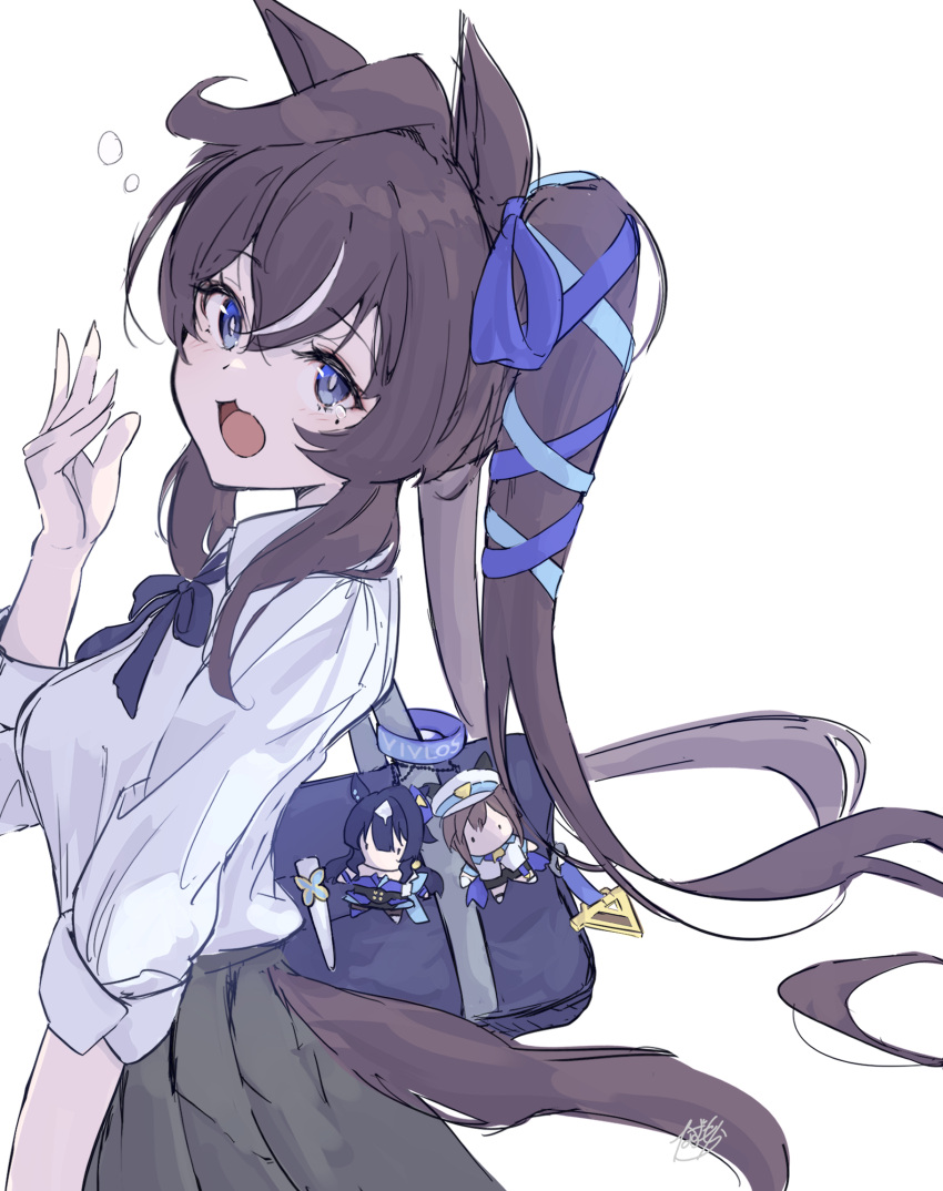 1girl, animal_ears, bag, black_hair, blush, breasts, character_doll, highres