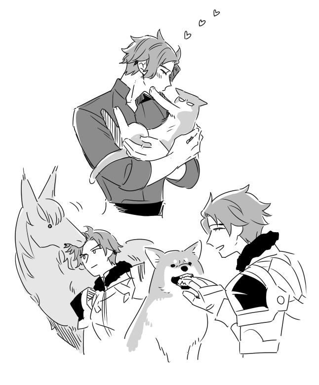 1boy, animal, armor, biting, biting_another's_hand, biting_another's_head, blush, cat