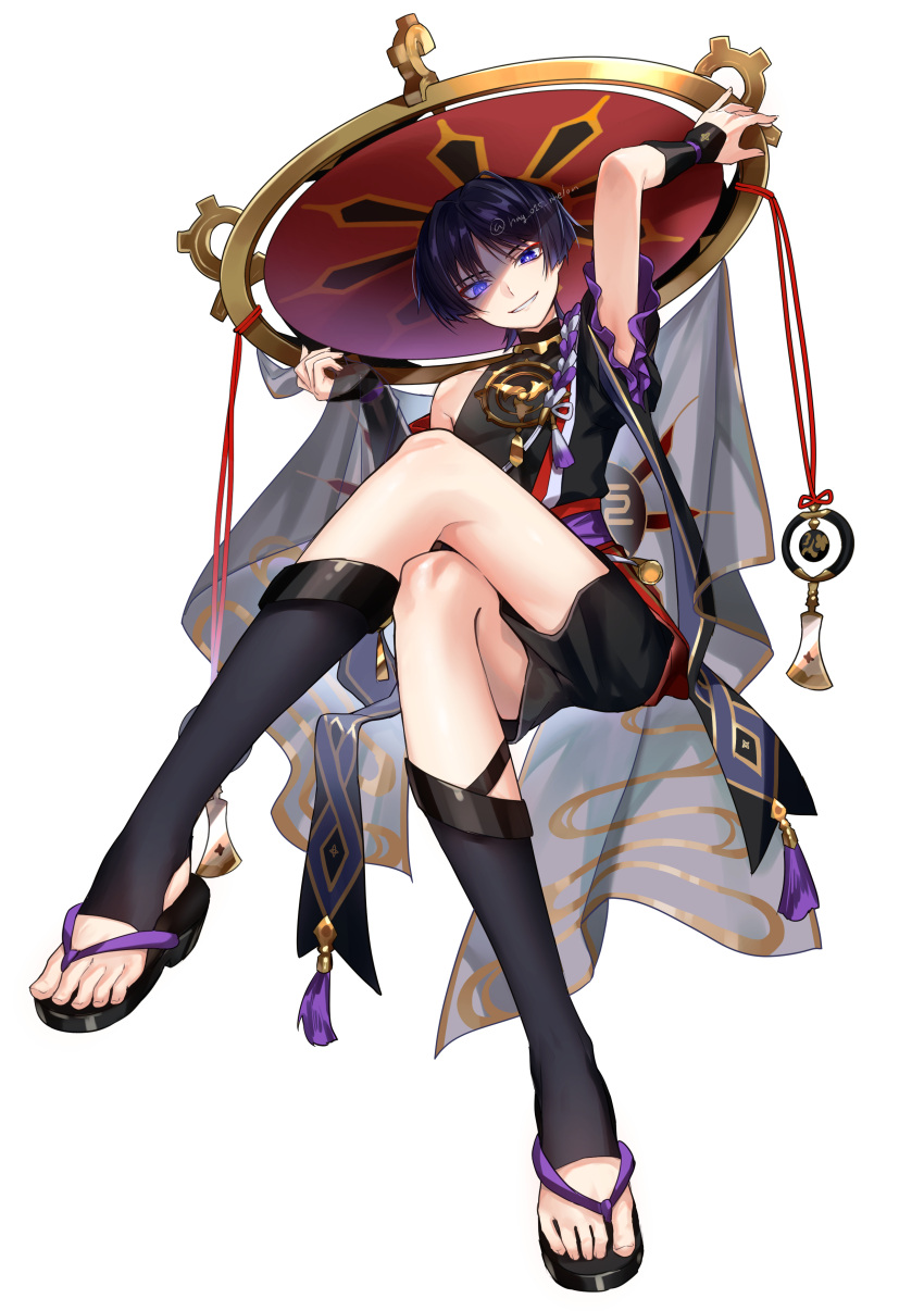 1boy, absurdres, armor, armpit_crease, black_bodysuit, black_footwear, black_hair, black_kimono
