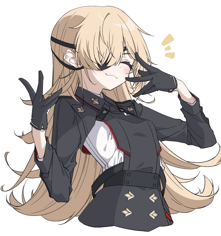 black_dress, black_gloves, blonde_hair, breasts, closed_eyes, dress, eyepatch, gloves