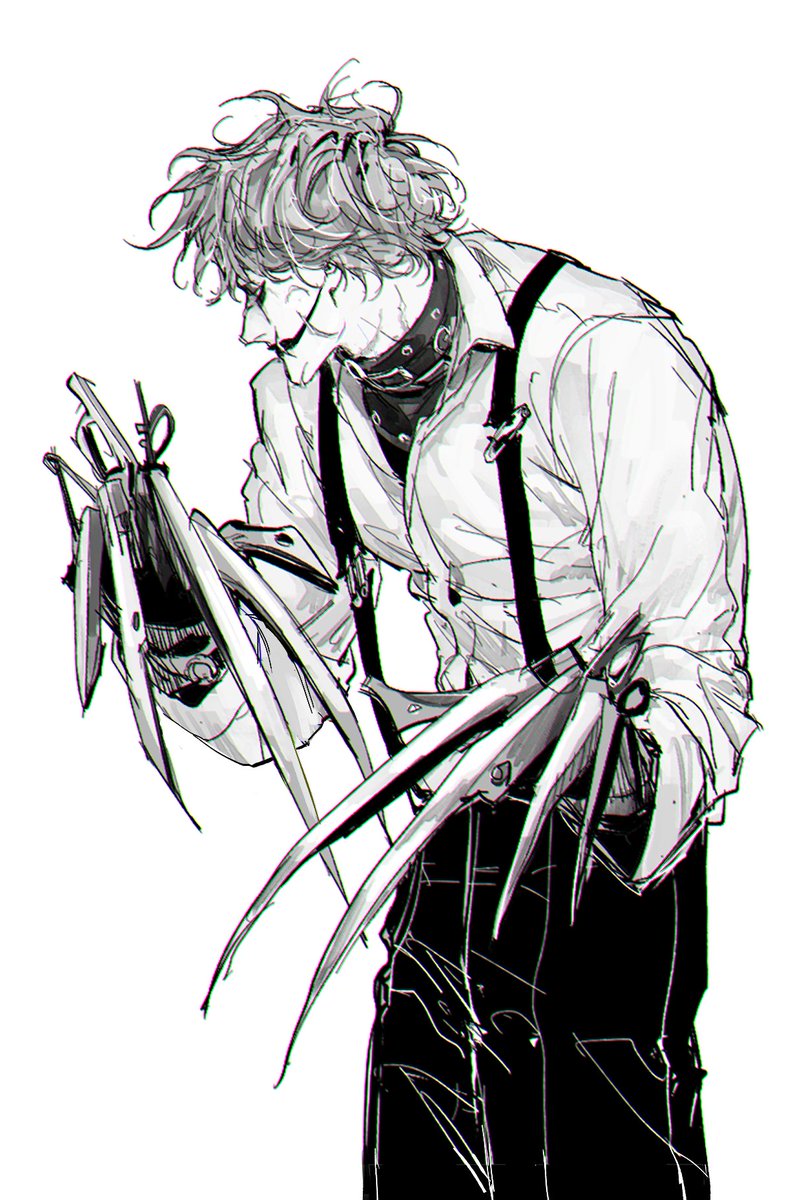 1boy, blonde_hair, cosplay, cowboy_shot, crossover, donquixote_rocinante, edward_scissorhands, edward_scissorhands_(character)