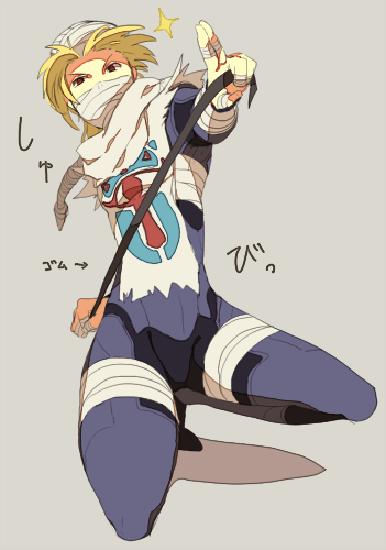 bad_id, bandage, bandages, blonde_hair, gabu_kichi, lowres, ninja, nintendo