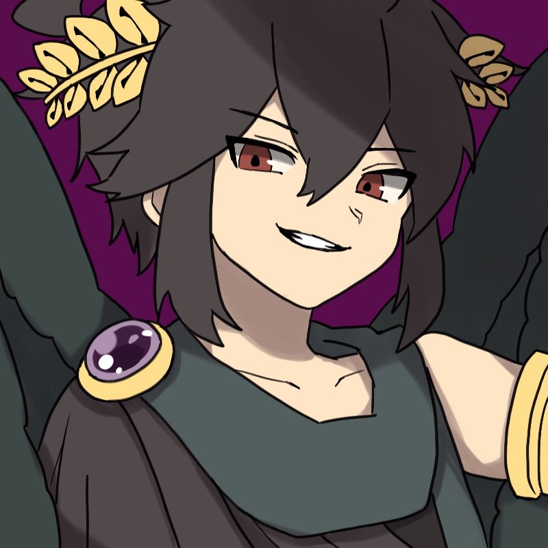1boy, alternate_eye_color, androgynous, black_hair, black_wings, brown_eyes, collarbone, dark_pit
