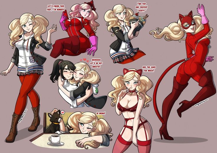 2girls, black_hair, blonde_hair, cleavage, morgana_(persona_5), persona_5, suzui_shiho, takamaki_anne