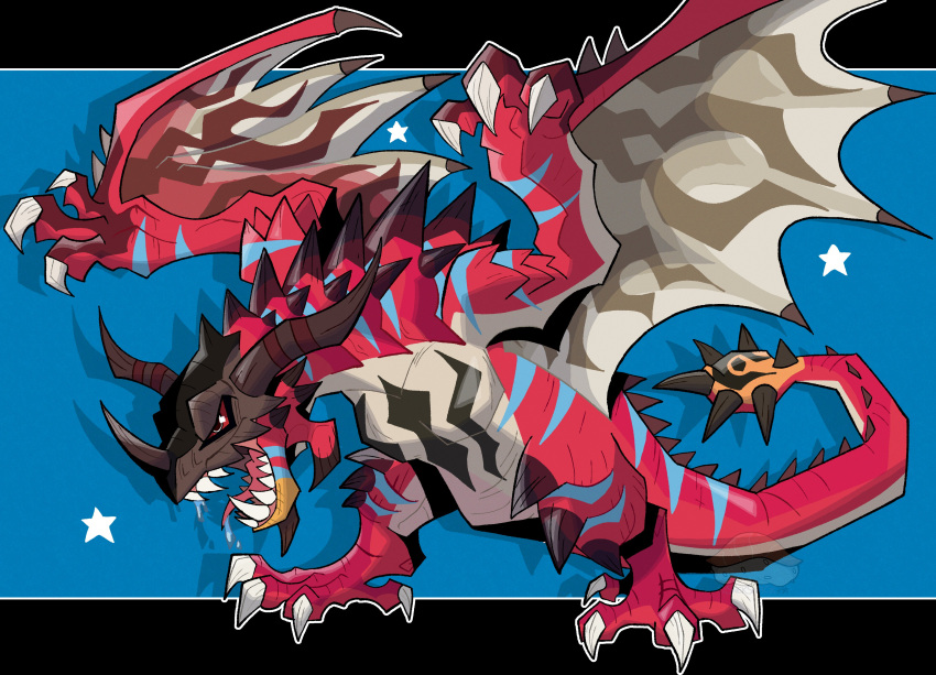 absurdres, black_border, blue_background, border, digimon, digimon_(creature), dragon, full_body