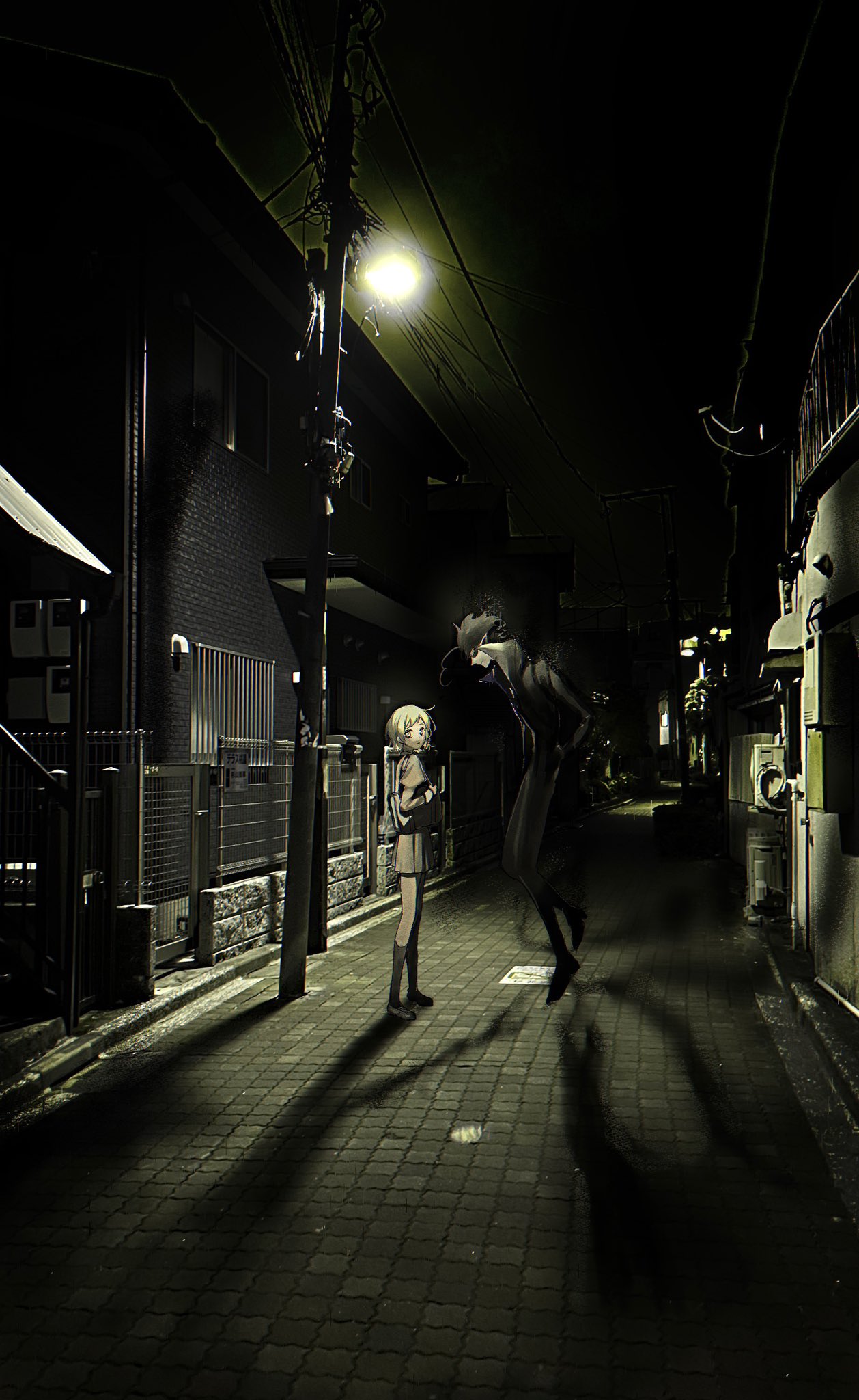 1boy, 1girl, 62kaeru, bag, black_hair, black_jacket, blonde_hair, brown_jacket