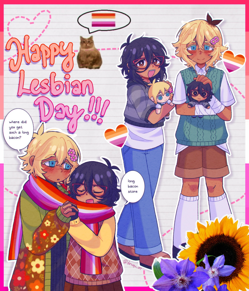 2girls, alternate_costume, alternate_skin_color, bandaged_arm, bandages, basil_(faraway)_(omori), basil_(omori), black_footwear