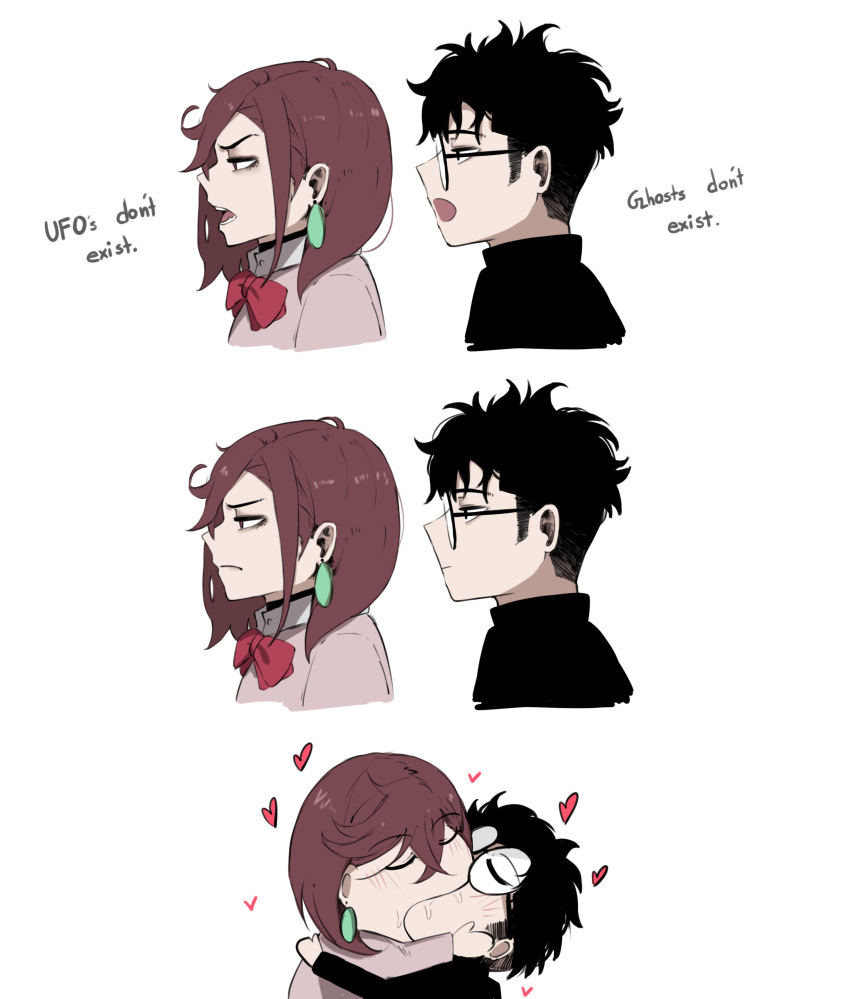 1boy, 1girl, absurdres, ayase_momo, black_choker, black_hair, bow, brown_hair