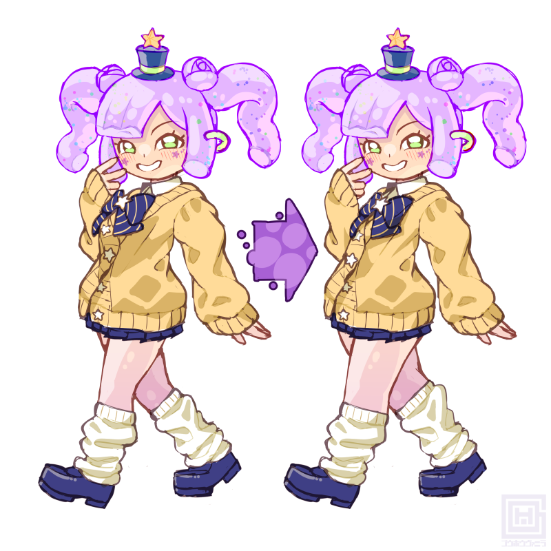 1girl, arrow_(symbol), blush, breasts, cardigan, commentary_request, flat_chest, full_body