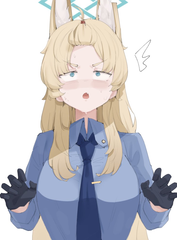 1girl, :o, @_@, animal_ear_fluff, animal_ears, black_gloves, blonde_hair, blue_archive