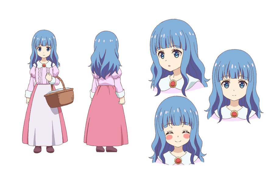 1girl, aged_down, basket, blue_eyes, blue_hair, cinderella_(grimms_notes), closed_eyes, gem