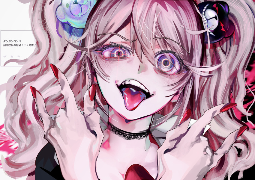 1girl, absurdres, choker, crazy_eyes, crazy_smile, danganronpa_(series), enoshima_junko, highres