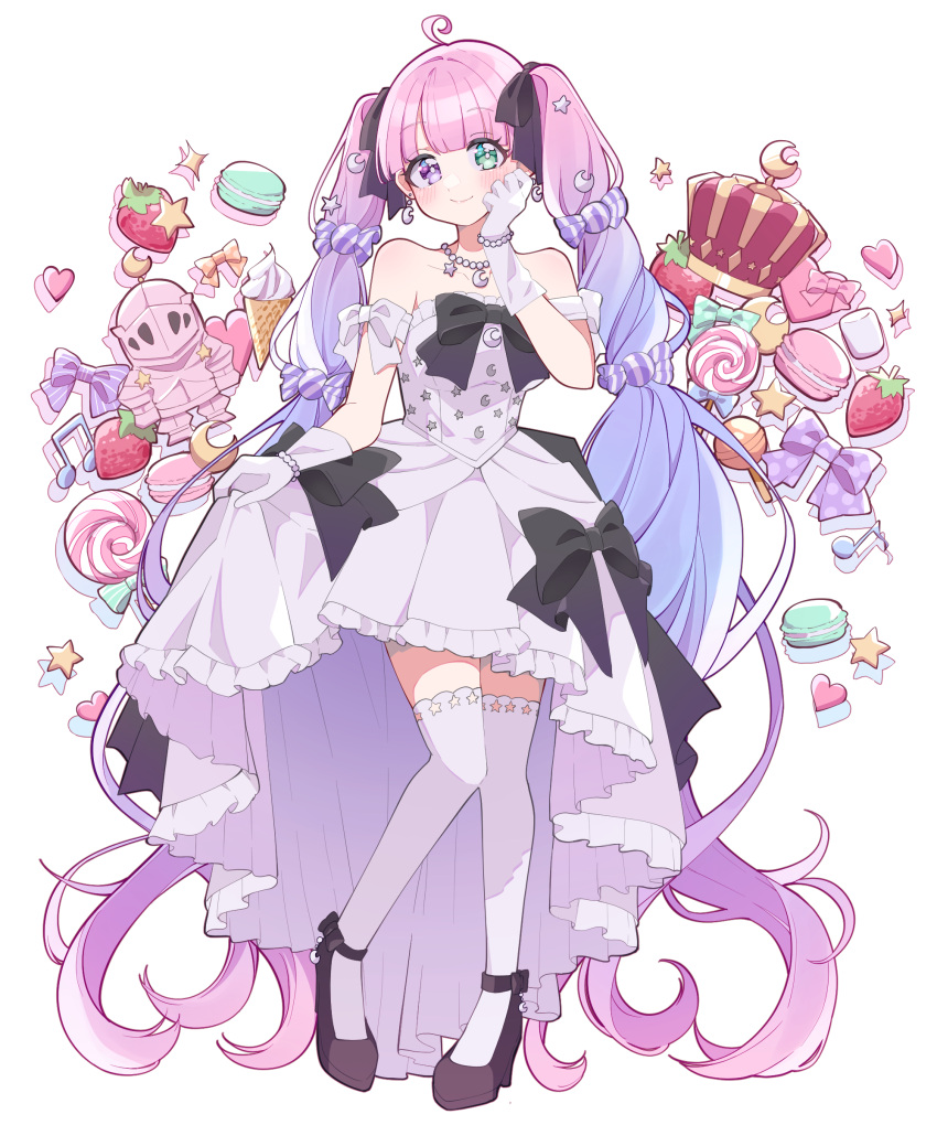 1girl, absurdly_long_hair, absurdres, alternate_costume, arched_crown, arm_bow, bare_shoulders, bead_bracelet