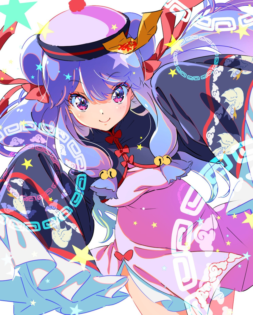 1girl, blue_hair, breasts, chinese_clothes, dress, from_above, hair_bun, highres