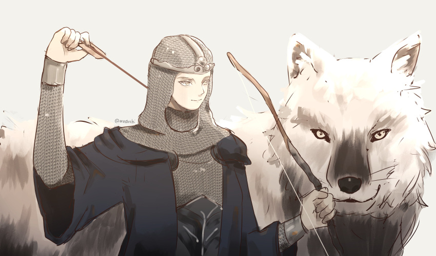 1girl, absurdres, armor, arrow_(projectile), bow_(weapon), chainmail, closed_mouth, commentary