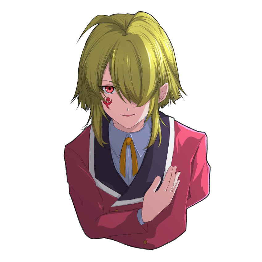 1boy, absurdres, blue_shirt, bowing, campanella_(eiyuu_densetsu), collared_shirt, commentary_request, eiyuu_densetsu
