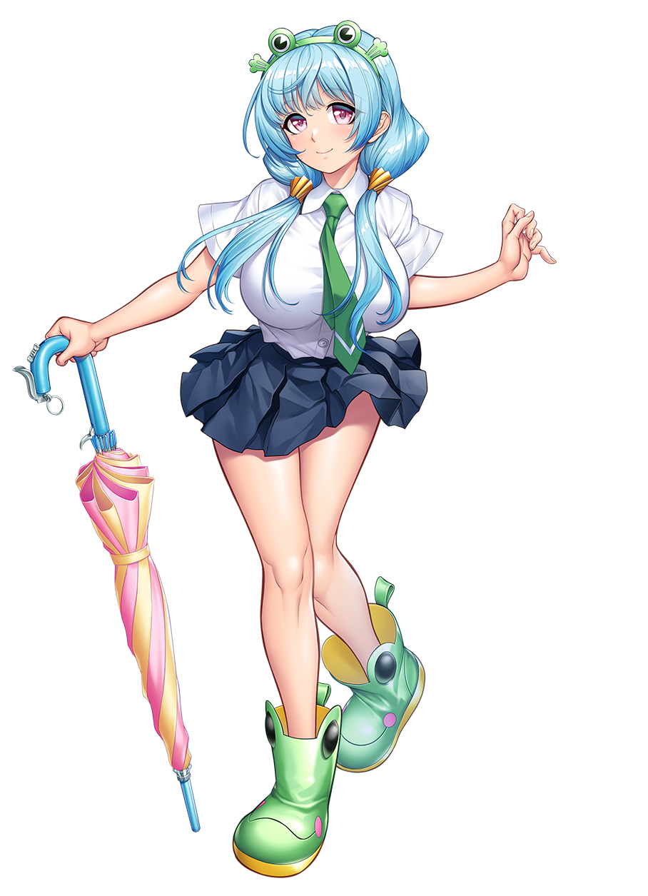 1girl, amanaki_ui, animal-themed_footwear, animal_costume, animal_hair_ornament, animal_hairband, black_skirt, blue_hair